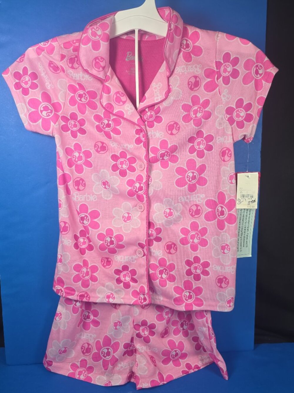 Barbie Pink Floral Kids Pajama Set 7-8 Medium